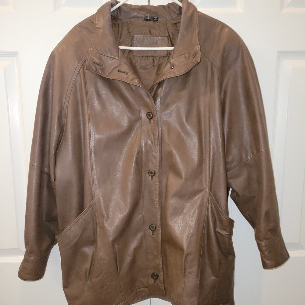 Jacqueline Ferrar Brown Genuine Leather Jacket. Size Large